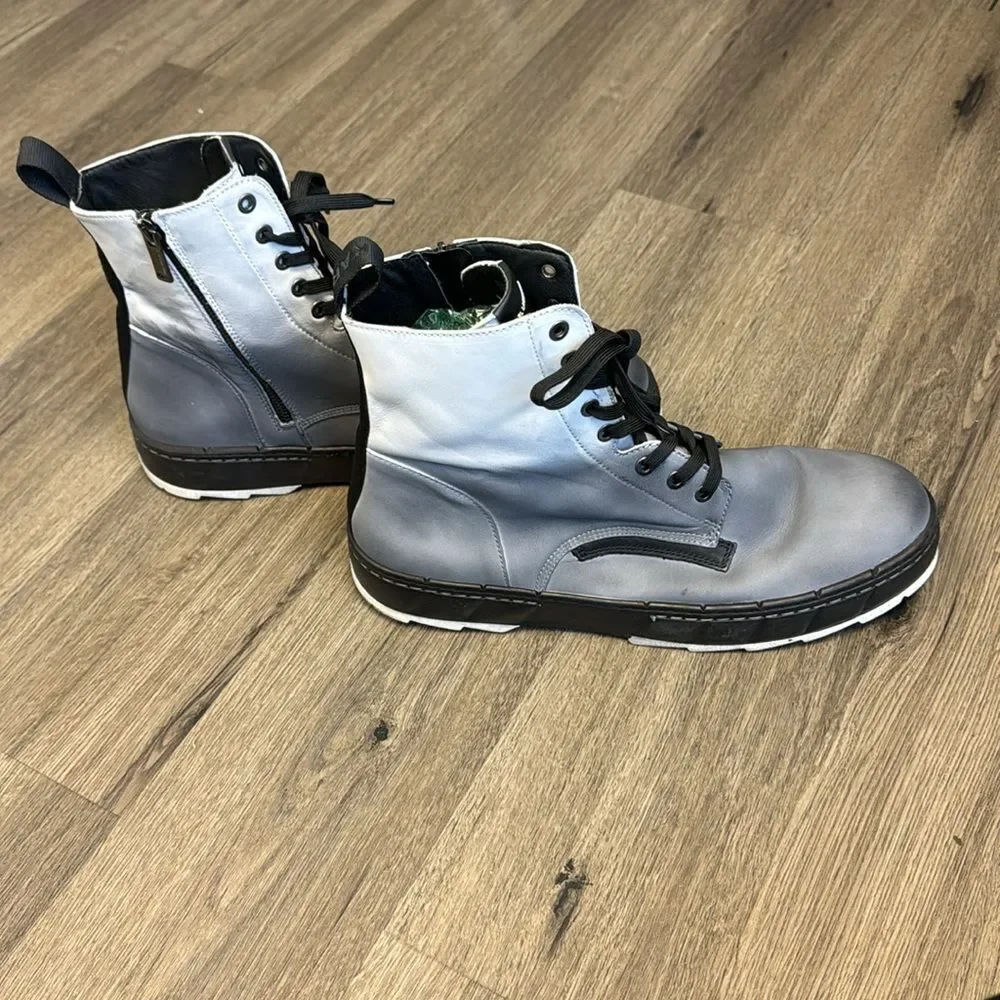 Karl Lagerfeld Men’s Grey Ombré Leather Combat Boots Size 13
